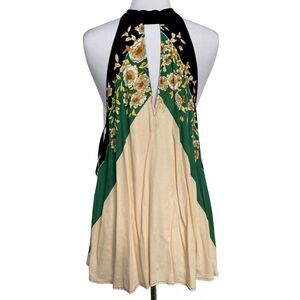 Free People Trapeze High Tie Neck Open V Mini Dress Top Multicolor Floral XS NEW